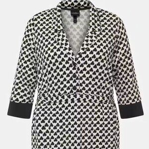 Minimalist Geometric Print Lapel Collar 3/4 Sleeve Stretch Knit Dress